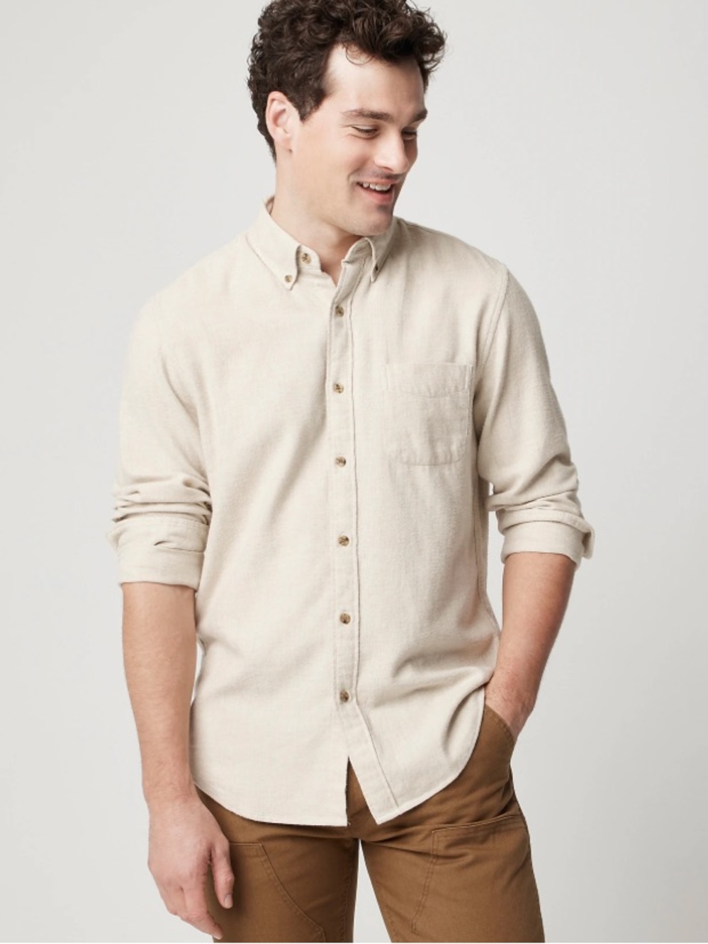 J. Crew Factory Brushed Twill Shirt Long Sleeves Heather Flax Preppy Size XXL